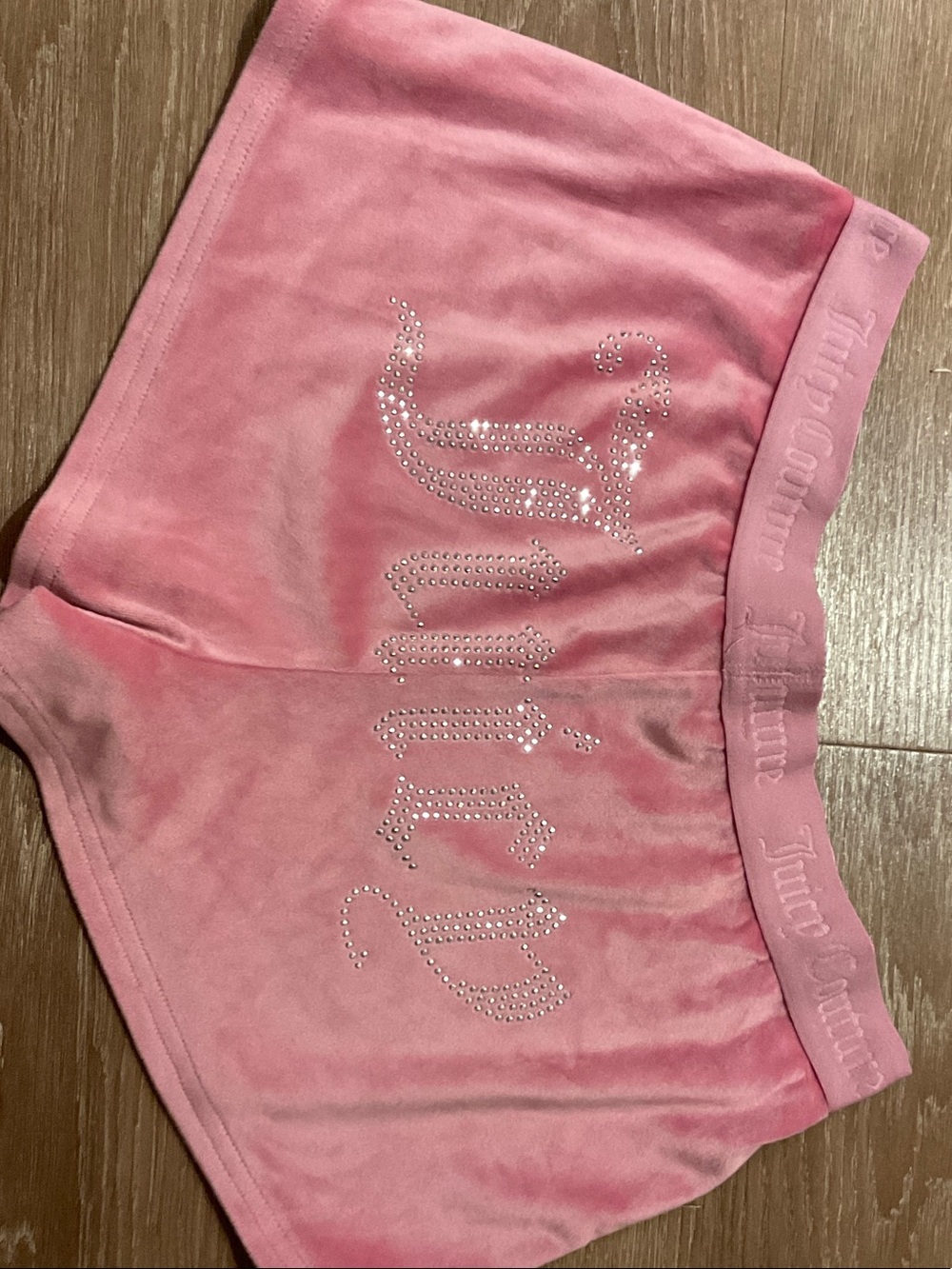 Juicy Couture Pink Velour Rhinestone Logo Shorts